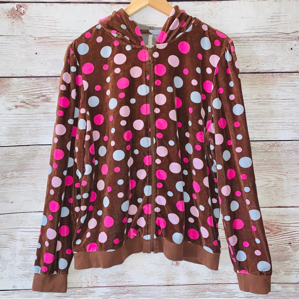 Hanna Andersson Girl Brown Multicolored Polka Dots Hoodie Sweatshirt Size XL